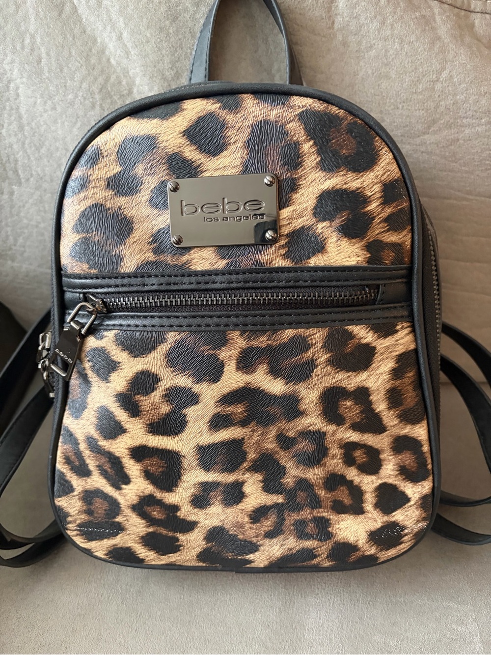 bebe Leopard Print Mini Backpack - tan/black